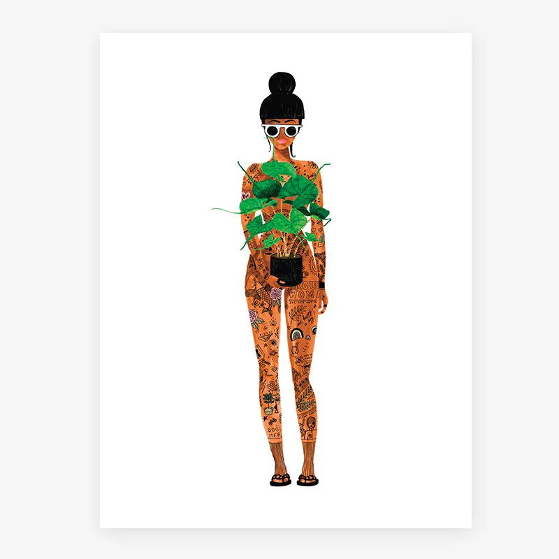 Naked girl with a plant - Poster
